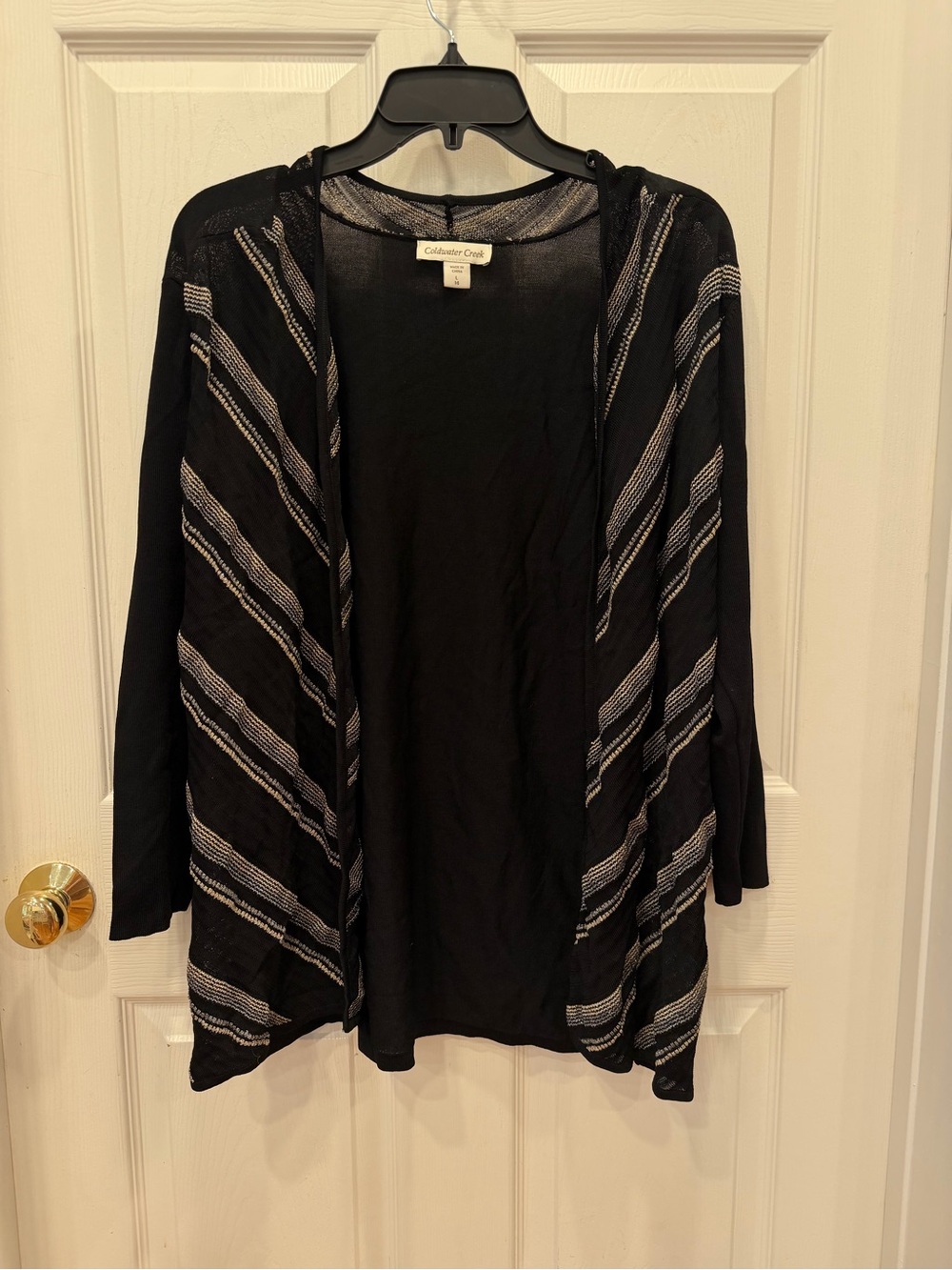 Coldwater Creek Black Striped Open Cardigan Sweater